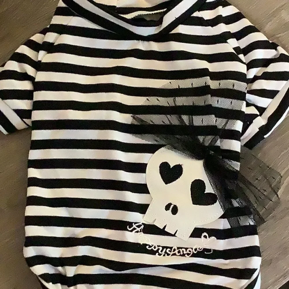 Striped Skull Hearts Dog Shirt
